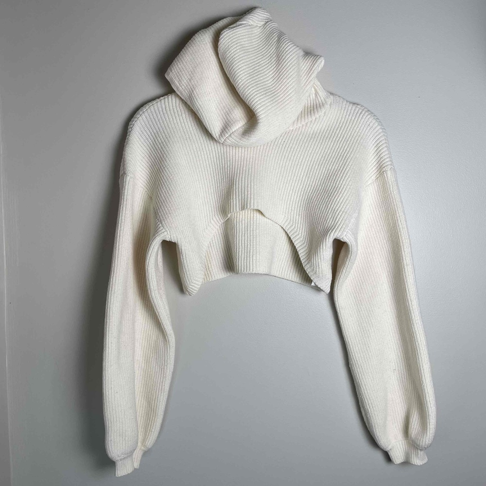 New Anthropologie Women's Cream Ribbed Cropped Hoodie Medium